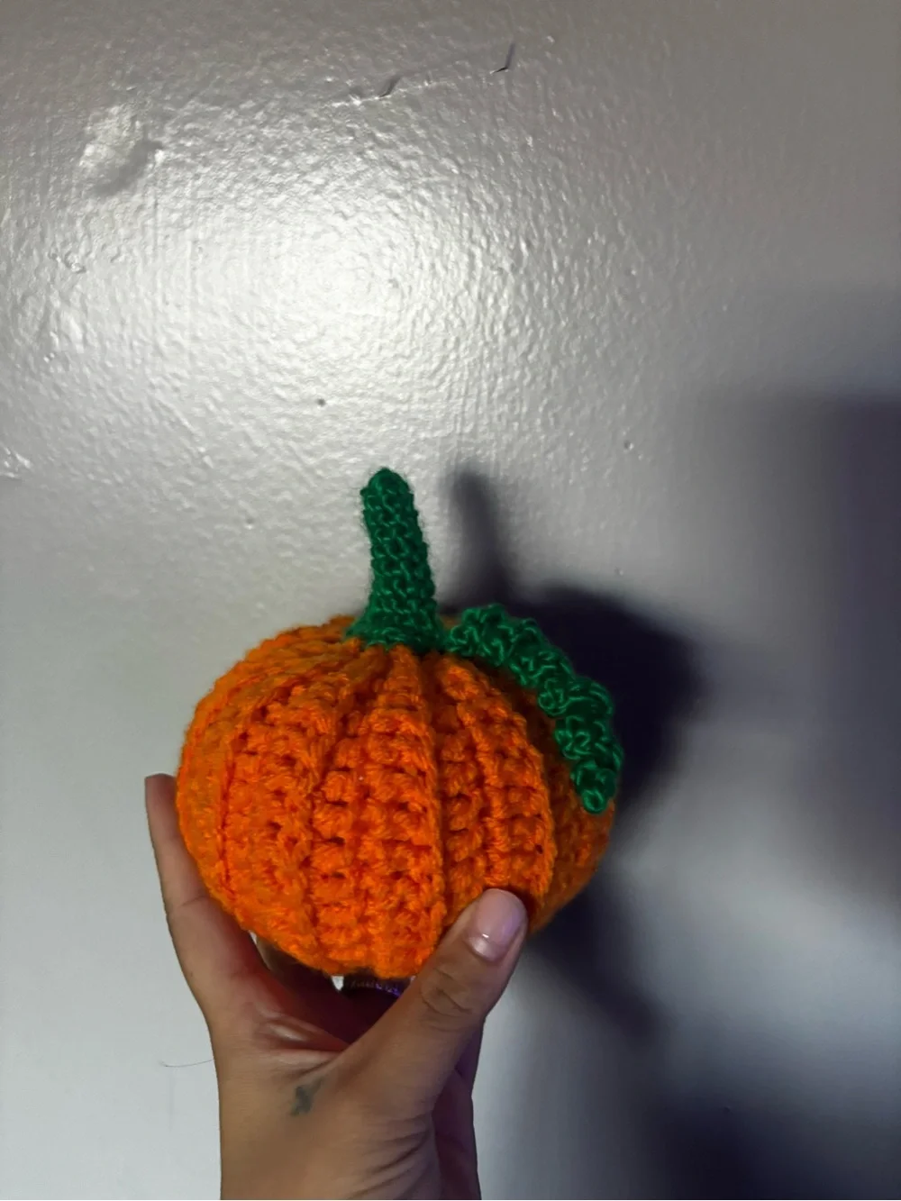 Handmade Orange Crochet Pumpkin with Green Stem - Home Accents